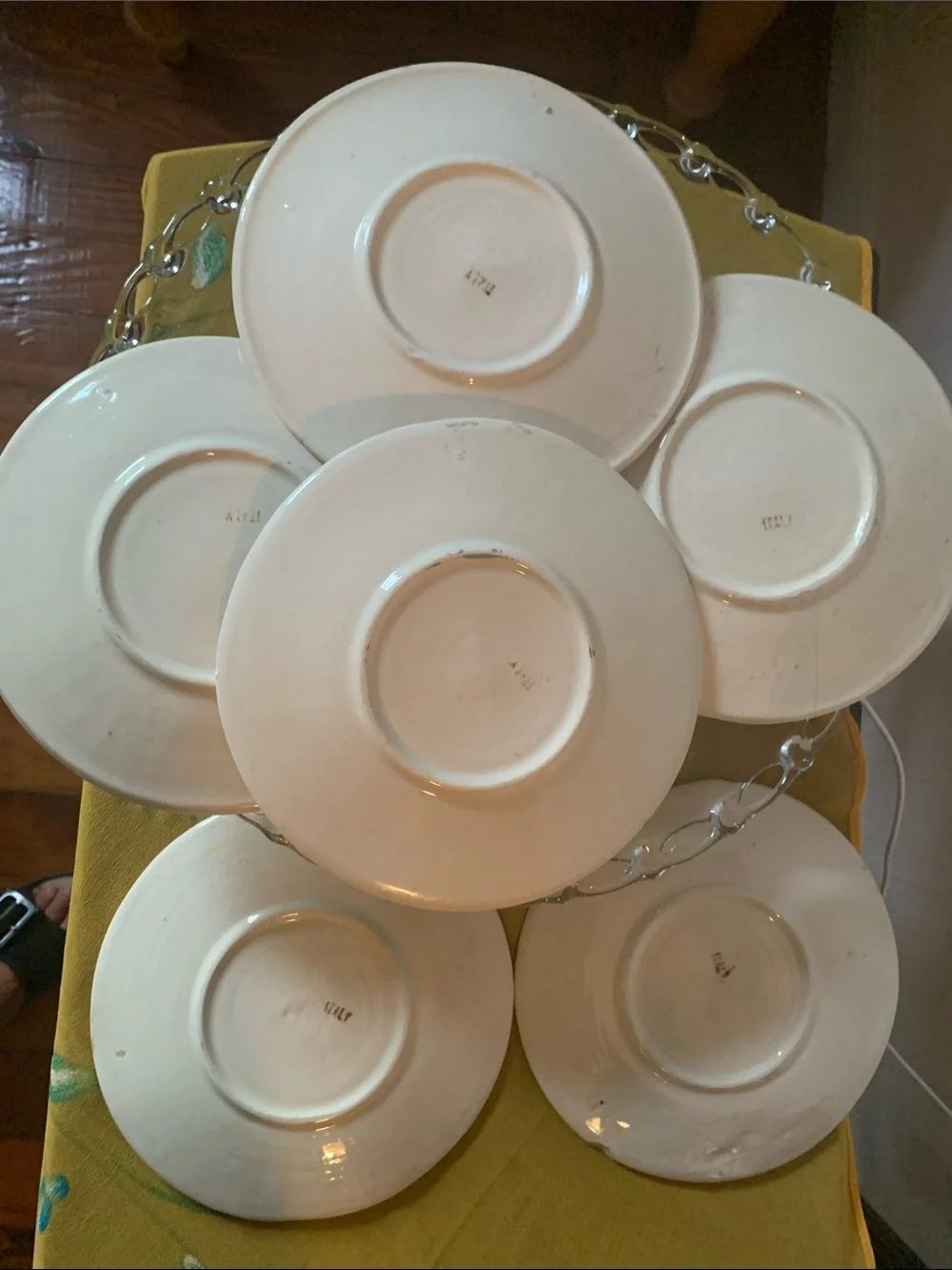 ITALY marked Floral Dessert Plate Set in Purple and Yellow – Old - S/6